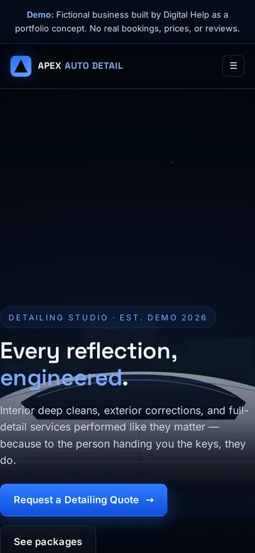 Mobile screenshot of the Apex Auto Detail website concept